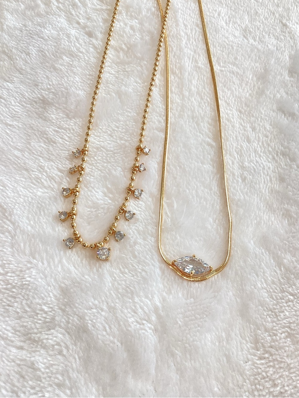 Anthropologie 14KT Gold Plated Layered Necklaces CZ Stone New Set of 2